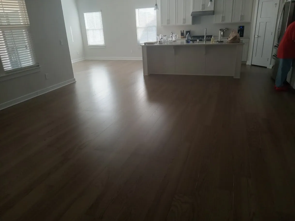 Engineered hardwood floor after a screen and recoat with Bona Traffic satin