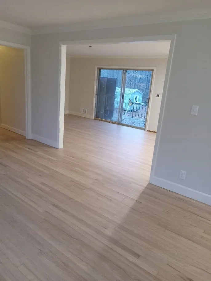 Refinished natural oak floor in a 1950s home